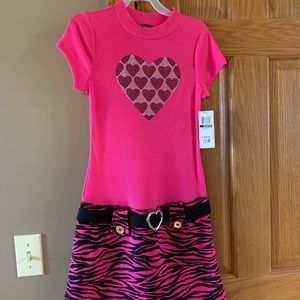 Pink Zebra print heart drop waist girls dress